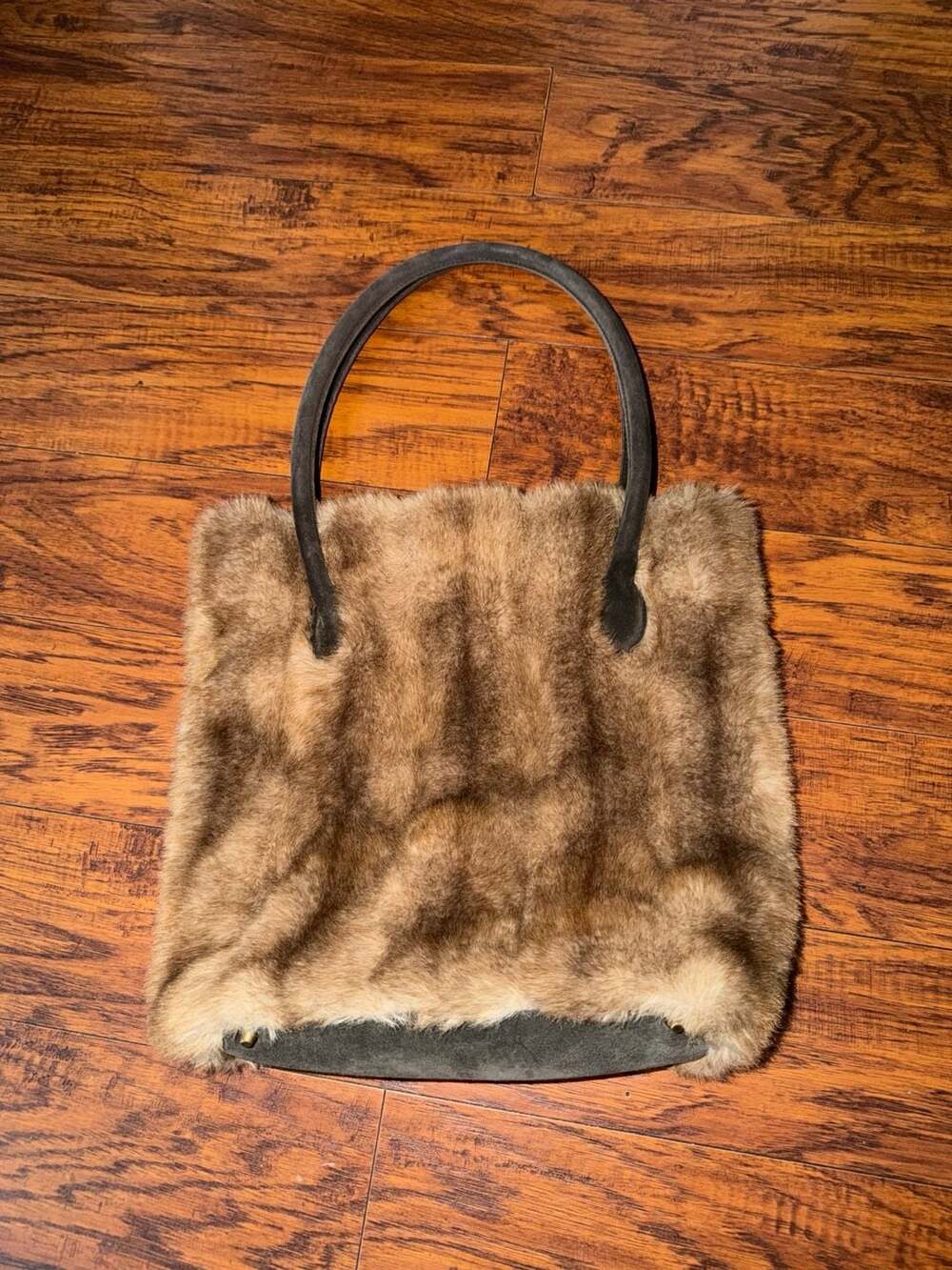 La Maison de la Fausse Fourrure Paris Faux Fur Tote Handbag with Suede Handles